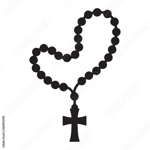 Rosary beads vector illustration black silhouette on white background ideal for religious and faith based graphic designs and spiritual symbol projects