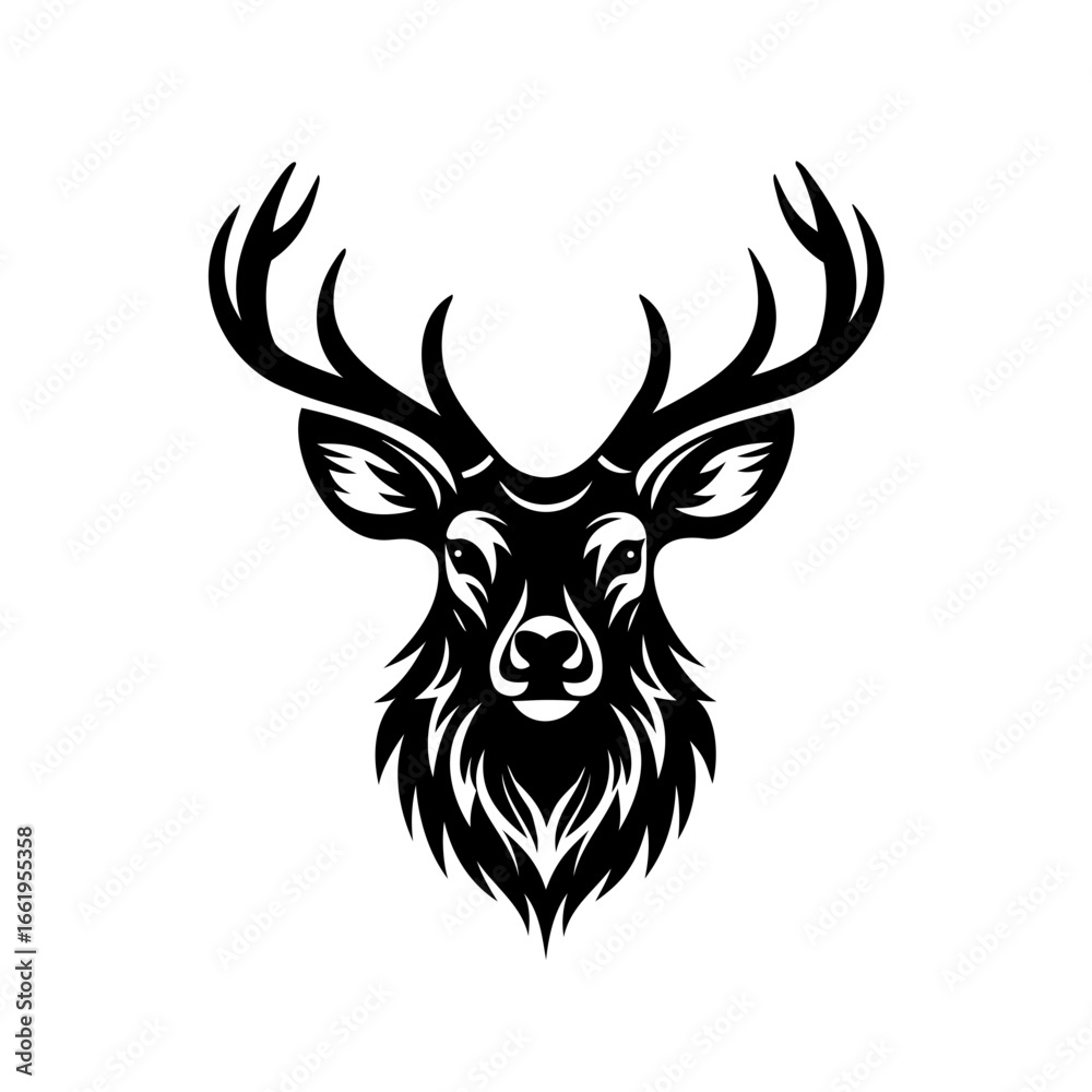 Naklejka premium Majestic Stag Head Silhouette with Intricate Details and Geometric Flair