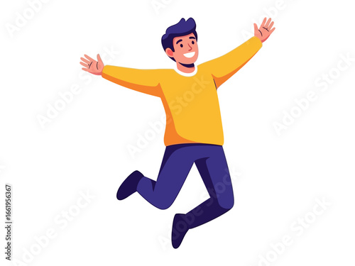 Joyful Leap: A vibrant illustration captures the unbridled joy of a person in mid-air, limbs spread wide in a gesture of pure elation and freedom.