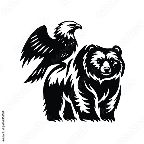 Powerful symbolism of an eagle perched upon the shoulders of a bear