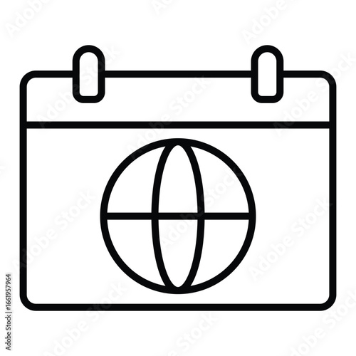 Outline Calendar Icon with Globe – International Trip Planning and World Travel Symbol