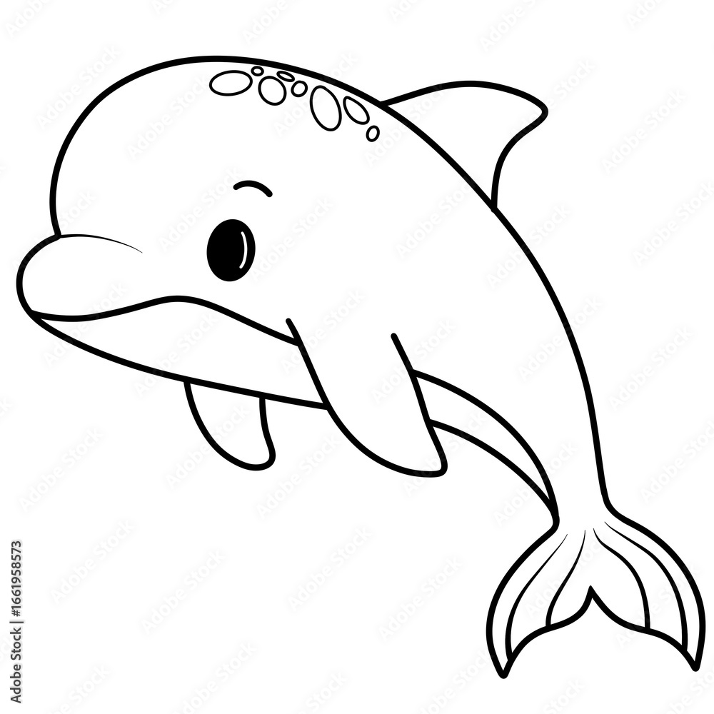 Obraz premium Cute dolphin black doodle outline.