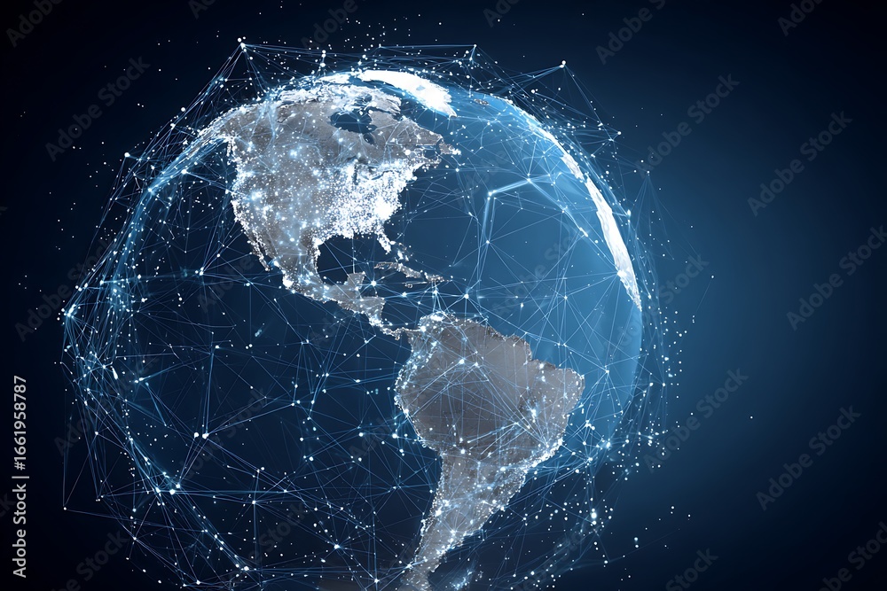 Obraz premium A digital illustration of the Earth with global network connections, representing connectivity and worldwide business exchange