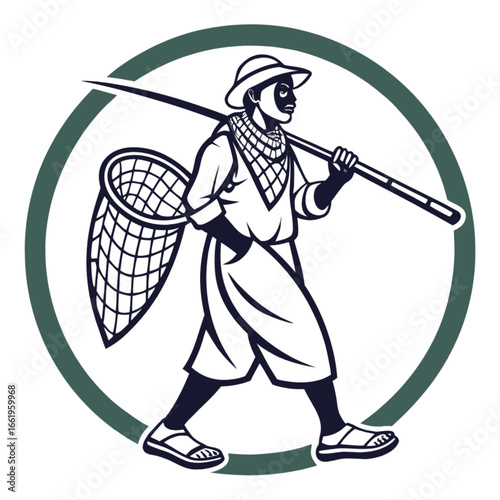 Vector illustration of a cartoon warrior with a sword in a dynamic taekwondo pose