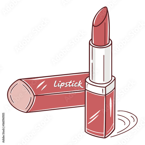 A red lipstick tube with a shiny gold base is a glamourous cosmetic object isolated on a white background