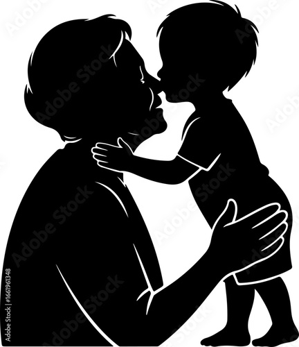A tender silhouette of a grandchild giving a gentle kiss on the cheek of a grandparent