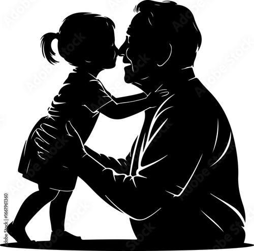 A tender silhouette of a grandchild giving a gentle kiss on the cheek of a grandparent