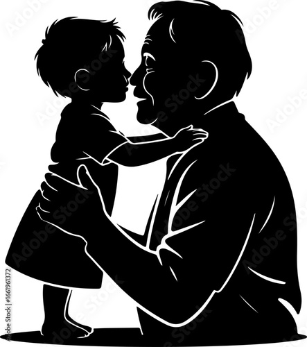 A tender silhouette of a grandchild giving a gentle kiss on the cheek of a grandparent