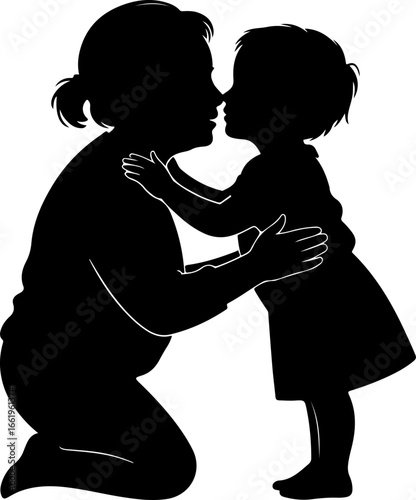 A tender silhouette of a grandchild giving a gentle kiss on the cheek of a grandparent