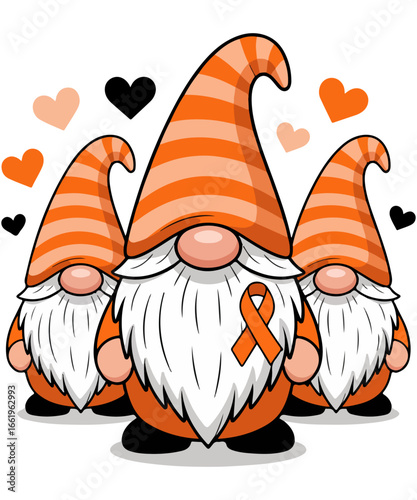 Leukemia Awareness three  gnomes with orange ribbon