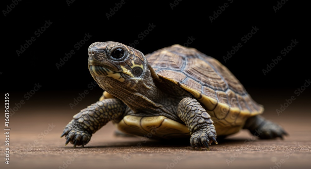 Obraz premium Detailed close up of a ornate box turtle displaying its unique shell pattern and earthy tones in nature