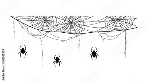 Spooky Spiderweb: A hauntingly detailed illustration of spiderwebs adorned with menacing spiders, a symbol of Halloween's eerie charm and the uncanny elegance of nature's intricate design.