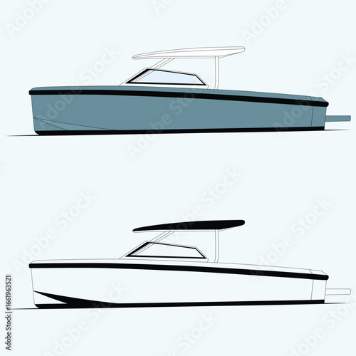 Modern yacht and speedboat side view vector illustration