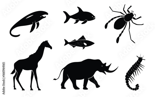 Diverse animal silhouettes collection for graphic design projects
