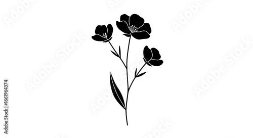 Elegant floral silhouette illustration of a delicate three-flower stem