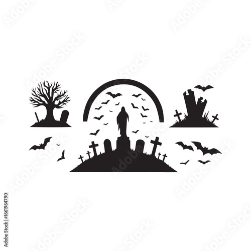graveyard vector  silhouette outline logo design concept illustration