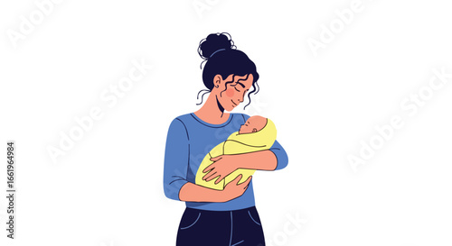 A mother's loving embrace: Nurturing her newborn baby with care and affection in motherhood journey