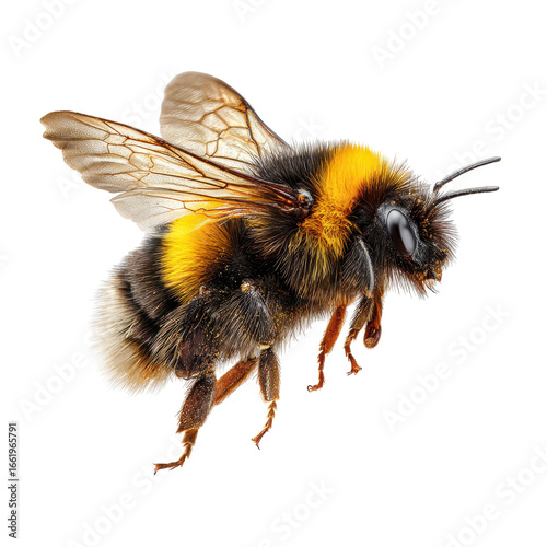 A bee with distinct yellow and black wings, isolated on transparent background