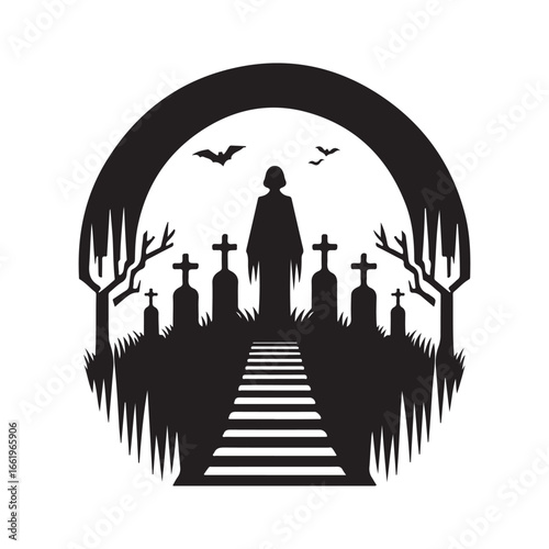 graveyard vector  silhouette outline logo design concept illustration