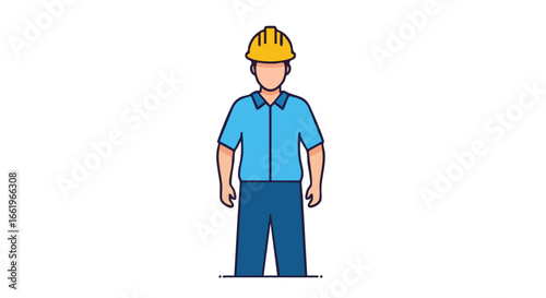 Illustration of an Construction Worker or Engineer Character isolated on white background  wearing protective yellow helmet for industrial safety