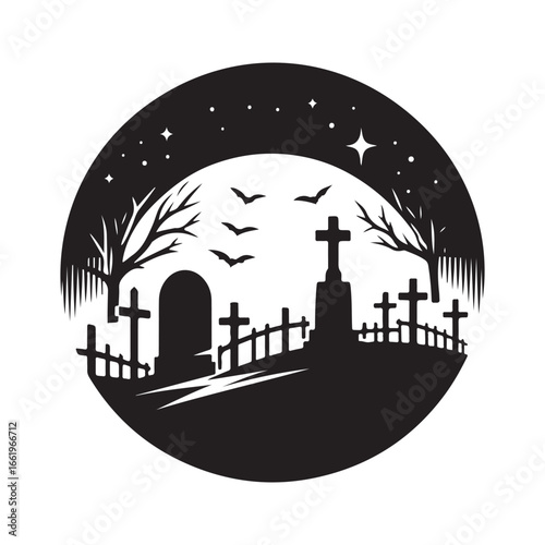 graveyard vector  silhouette outline logo design concept illustration