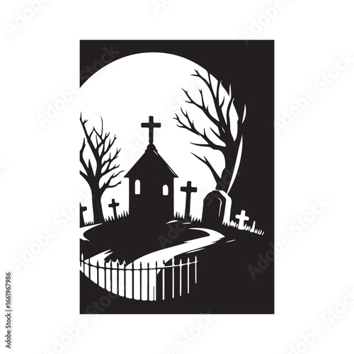 Fototapeta graveyard vector  silhouette outline logo design concept illustration