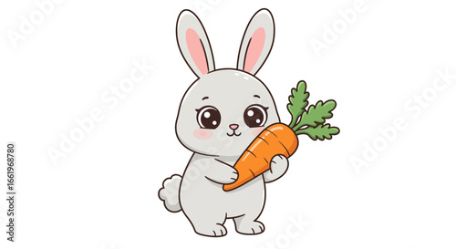 Cute cartoon bunny holding a carrot with adorable expression