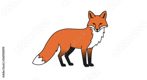 Charming fox in bold outline art with vibrant colors on white background