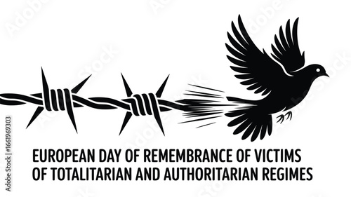 European Day of Remembrance for Victims of Totalitarian and Authoritarian Regimes with Dove and Barbed Wire Illustration