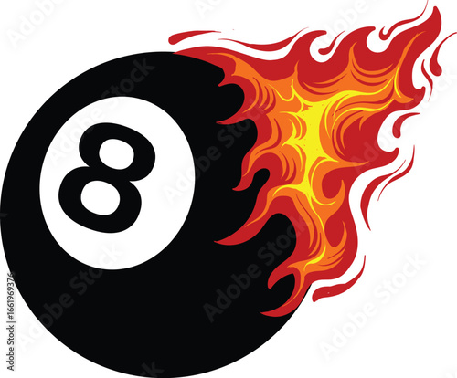 An 8 ball engulfed in flames represents a graphic resource available as a vector. 