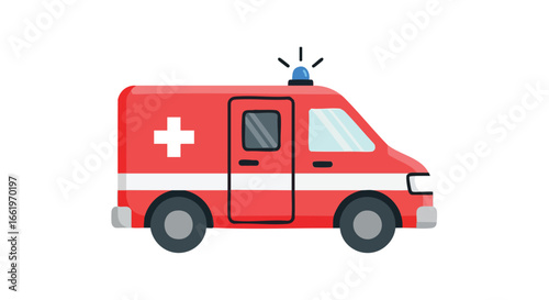 Illustration of an emergency medical service vehicle ready for action on a white background, conveying urgency and medical assistance with its