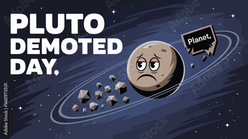 Pluto Demoted Day Cartoon Illustration Planet Day Celebration
