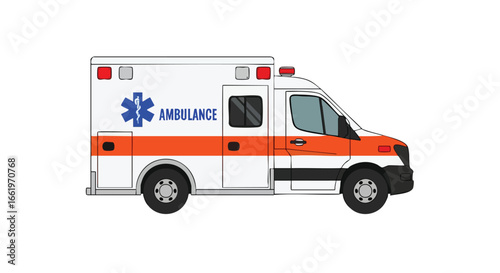 A Clean Illustration of a Modern Ambulance Vehicle Ready for Medical Emergency Response Dispatch and Patient Transport