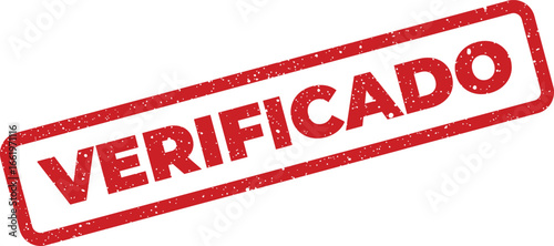 Distressed, angled VERIFICADO word inside rectangular frame, textured effect, approval indication for designs