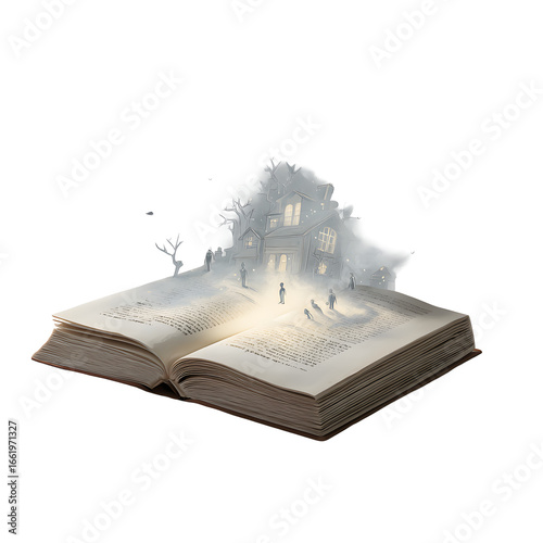 Storybook house: A magical world comes to life within the pages of an open book, enchanting the imagination.