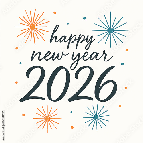Vector Happy New Year 2026 template with decorative fireworks and dark background