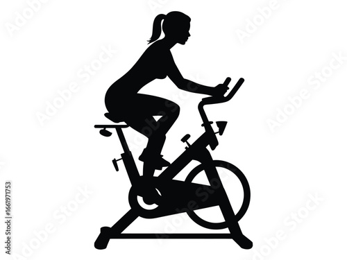 Vector art of silhouette of a woman exercising on a stationary bike