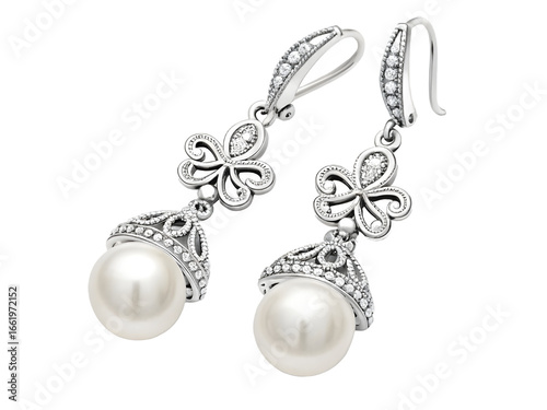 Elegant pearl and diamond drop earrings with floral motifs