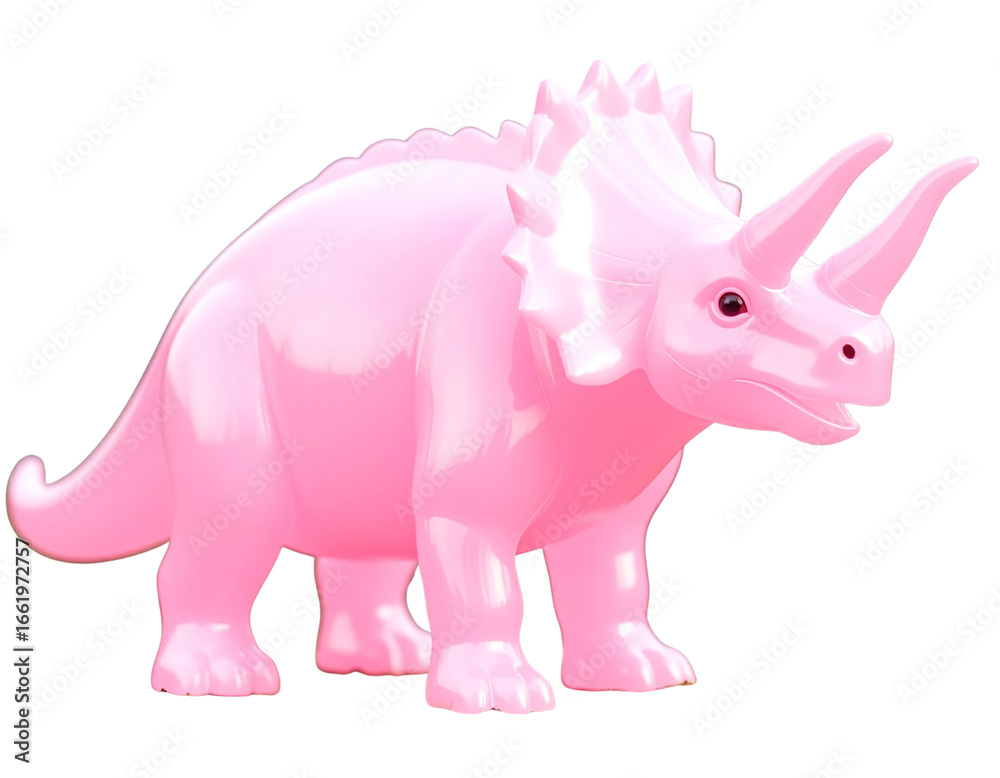 Fototapeta premium Pink Triceratops Dinosaur Toy Plastic Figure Isolated on Transparent Background PNG