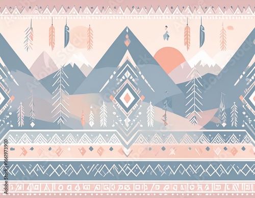 Seamless bohemian tribal pattern, hand-drawn ethnic elements, modernized pastel tones, stylish decorative vector, repeating background