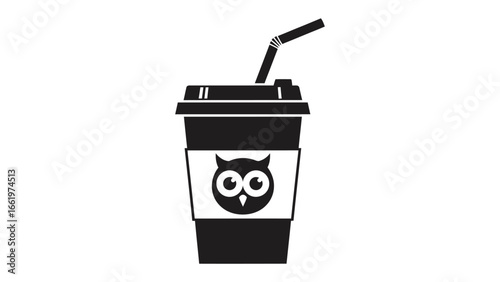 Coffee Cup Delight: A meticulously crafted graphic of a coffee cup, boasting a whimsical owl design on its sleeve, captures the essence of a refreshing beverage.