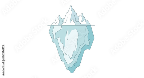 Illustrative iceberg drifting in the ocean symbolizing hidden complexities and challenges under the waterline drawing aesthetic of the polar landscape