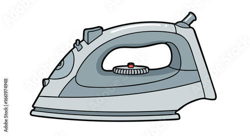 Stylized vector illustration showcasing a modern gray iron with distinct black outlines on a clean white backdrop suitable for various designs