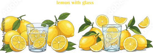 Vector Illustration of Lemon Whole and Cut in Half