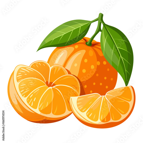 orange fruit with leaves isolated