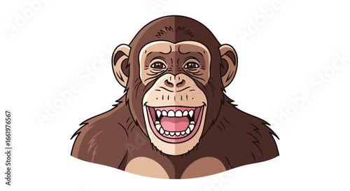 Expressive Chimpanzee Portrait with Broad Smile and Detailed Features Animated Animal 58 character