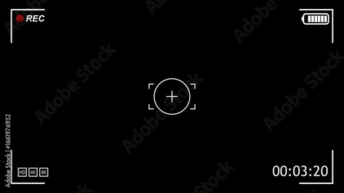Camera recording screen overlay with alpha channel. Dslr camera frame viewfinder, screen of video recorder digital display with multiple settings and timer