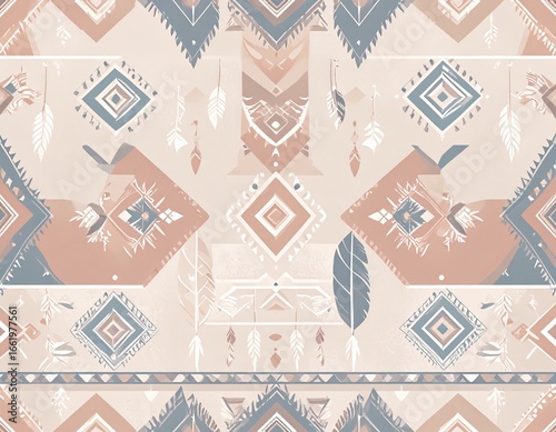 Seamless Native American tribal inspired pattern, geometric symbols, earthy colors modernized, vector repeating background
