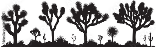 Joshua tree black silhouette, joshua tree, cacti, black silhouette vector