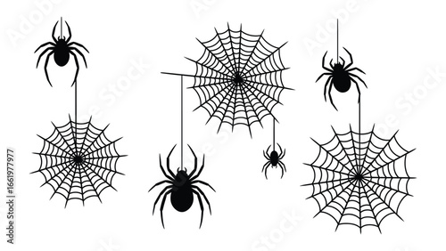 Eerie Halloween Decoration: Silhouetted spiders and intricate cobwebs evoke a sense of eerie Halloween atmosphere, perfectly capturing the essence of fright and fantasy.